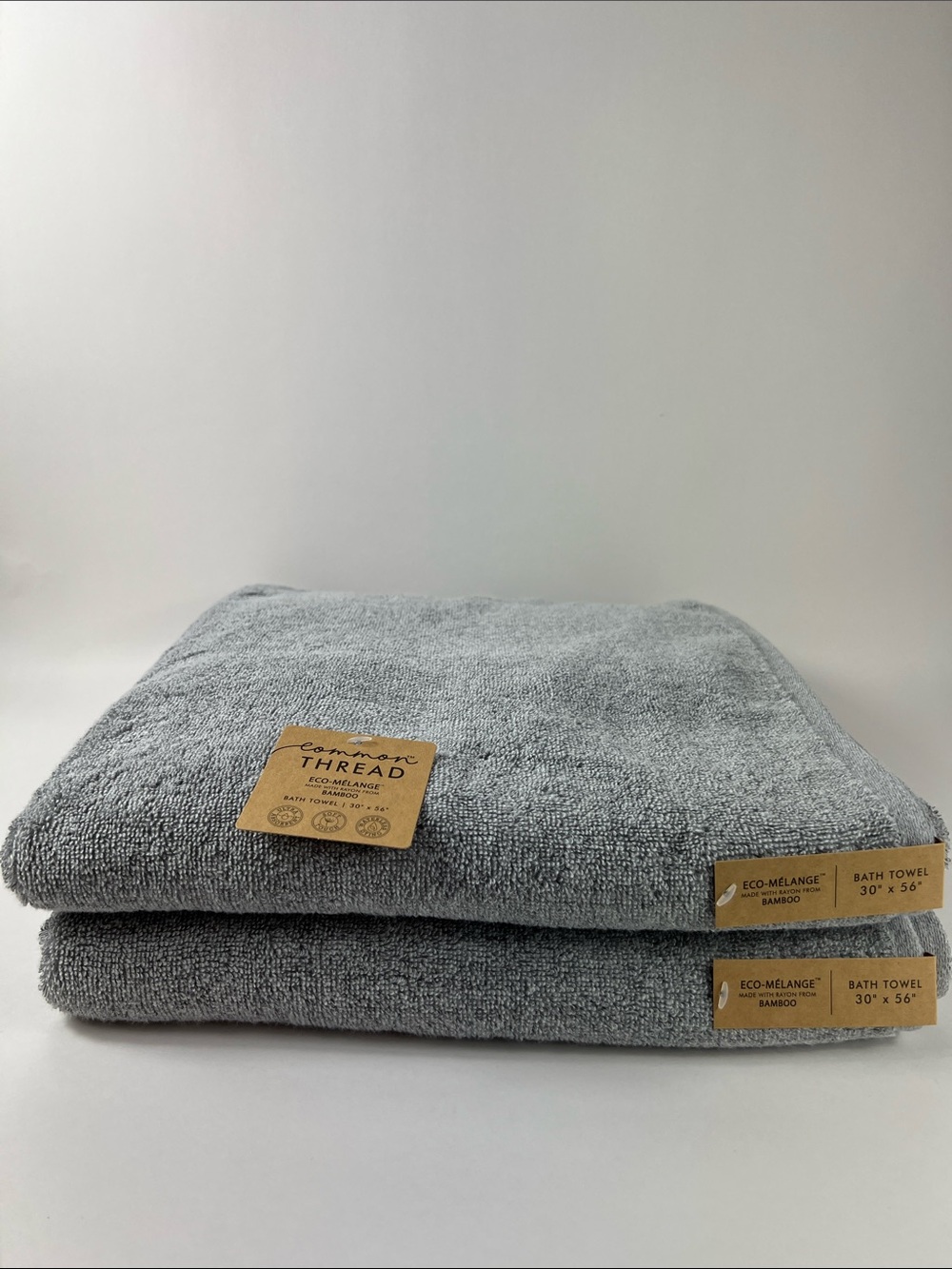 Common Thread Bamboo Bath Towel Set Medium Grey Eco Melange Set of 2 NEW